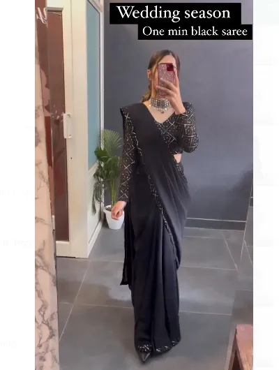 1 Min Saree Ready to Wear Black Sari UK Next Day