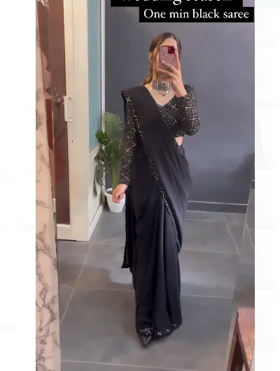 1 Min Saree Ready to Wear Black Sari UK Next Day