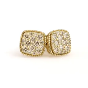 10K Yellow Gold Square Cluster Earrings 0.78 Ctw