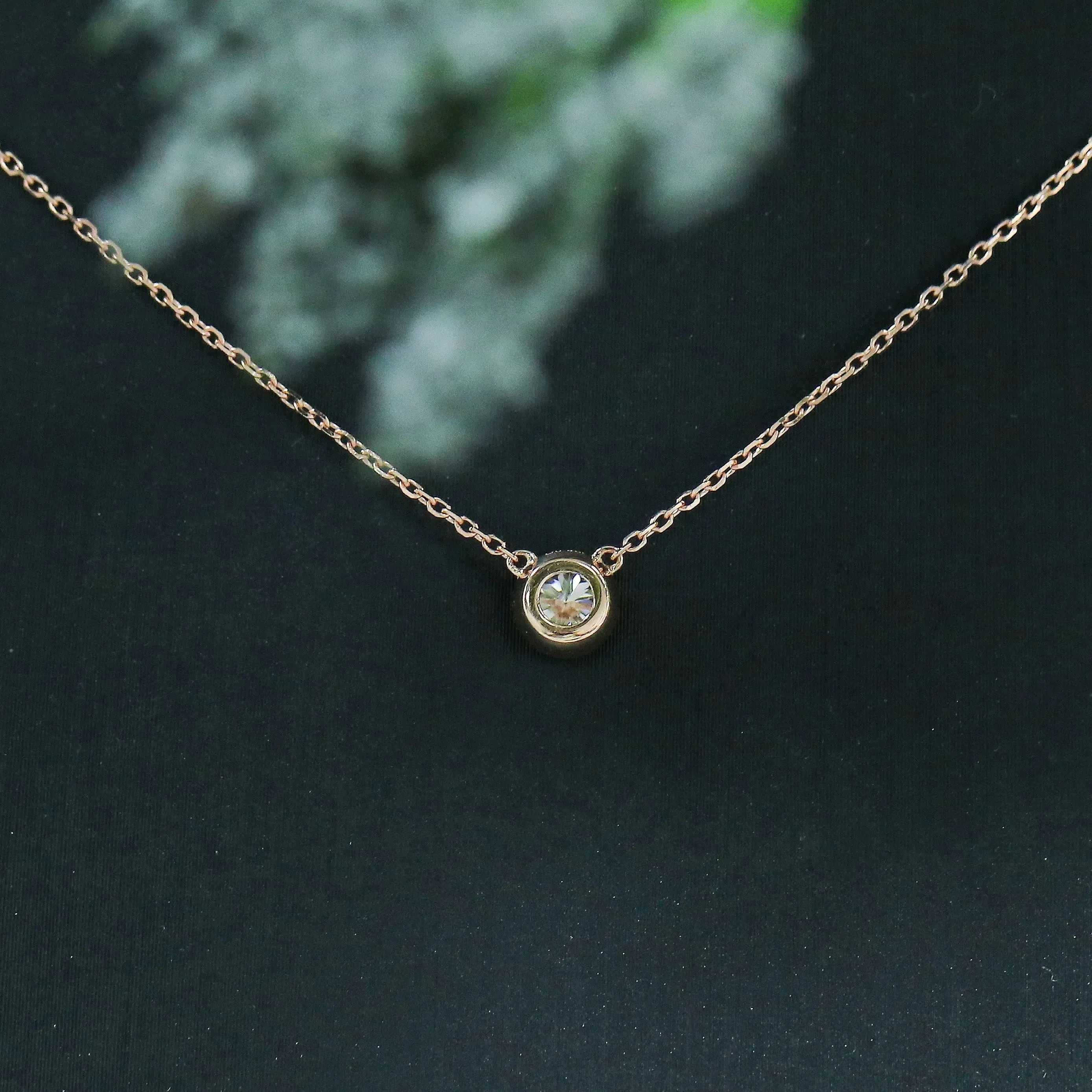 14k Rose / White / Yellow Gold Moissanite Necklace Bezel Set 0.4ct