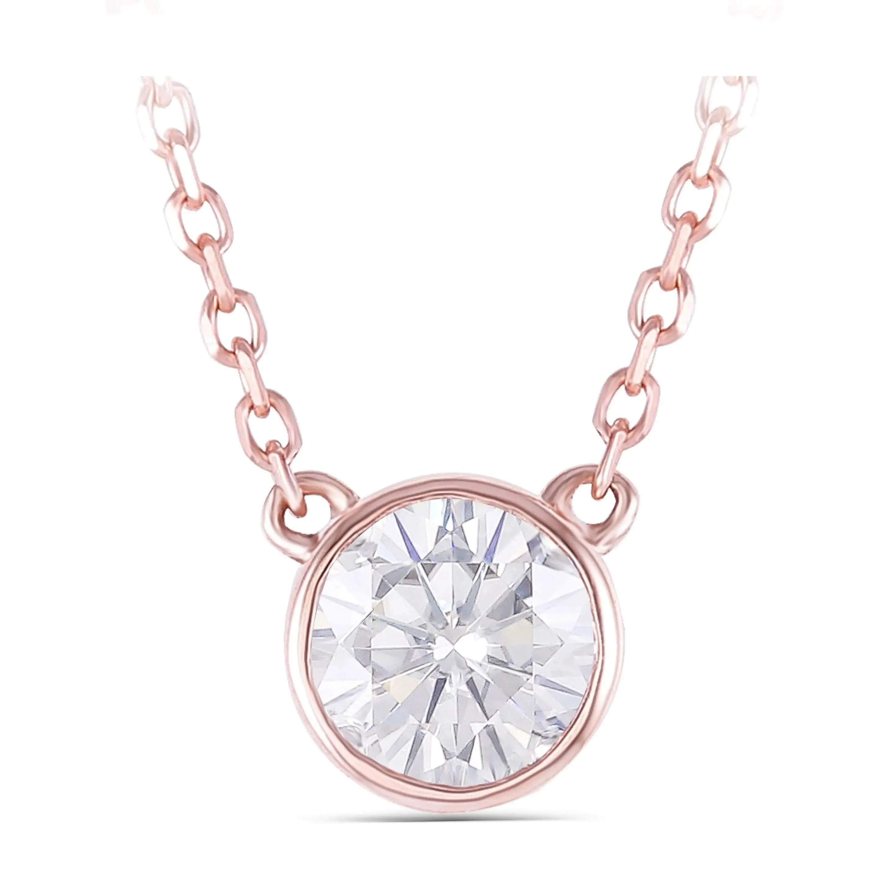 14k Rose / White / Yellow Gold Moissanite Necklace Bezel Set 0.4ct