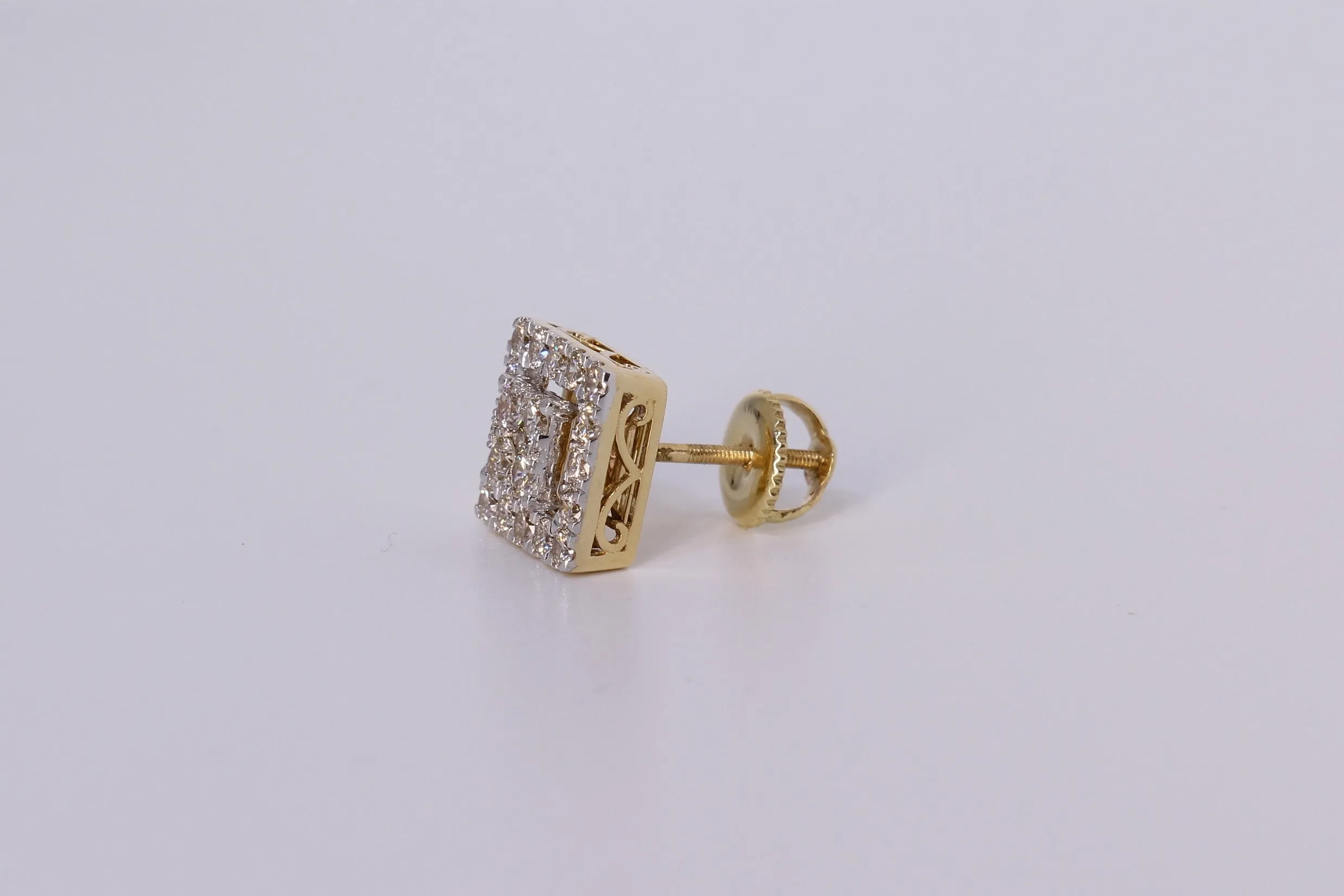 14K Yellow Gold Square Earrings 1.26Ctw