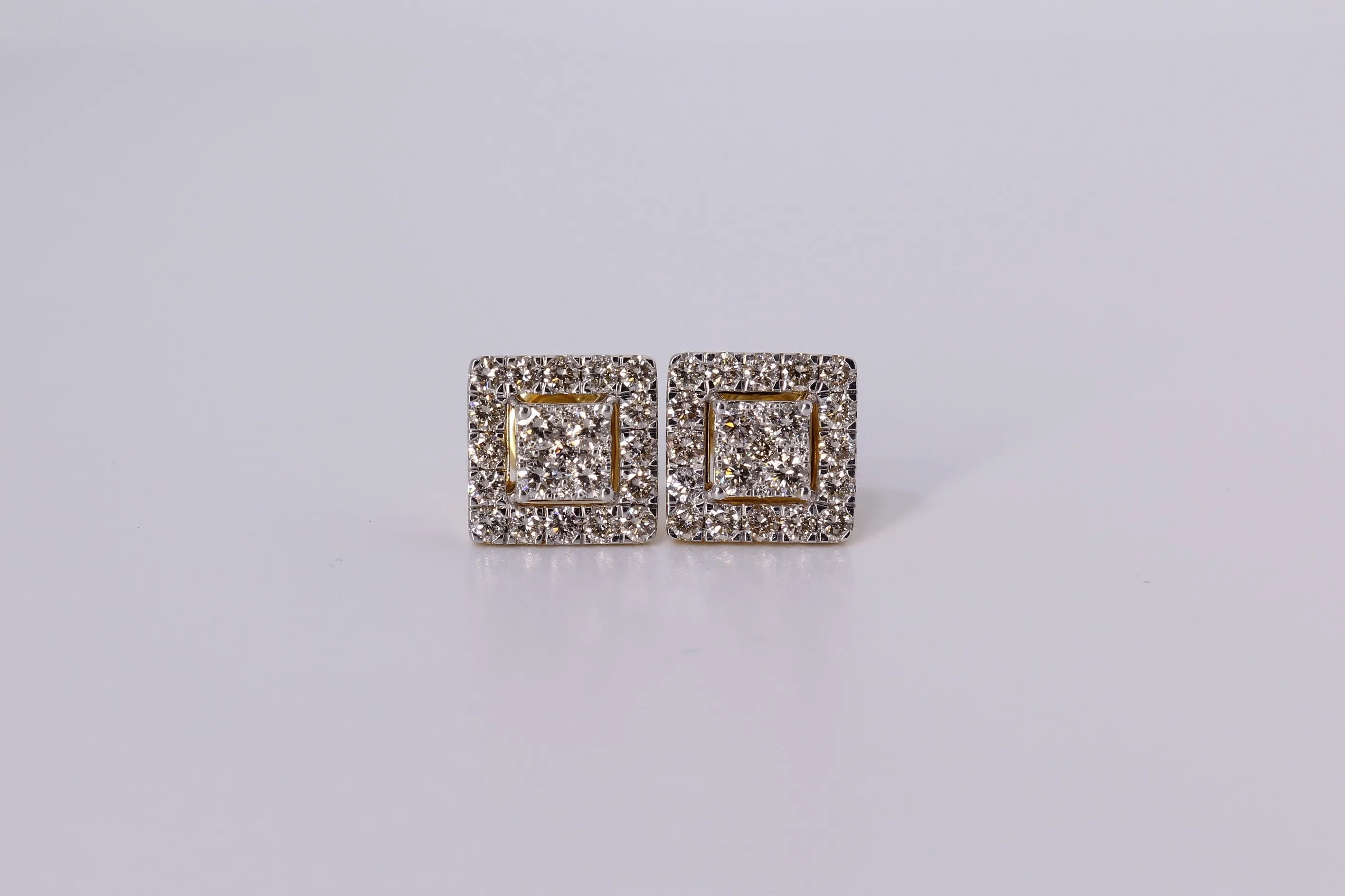 14K Yellow Gold Square Earrings 1.26Ctw