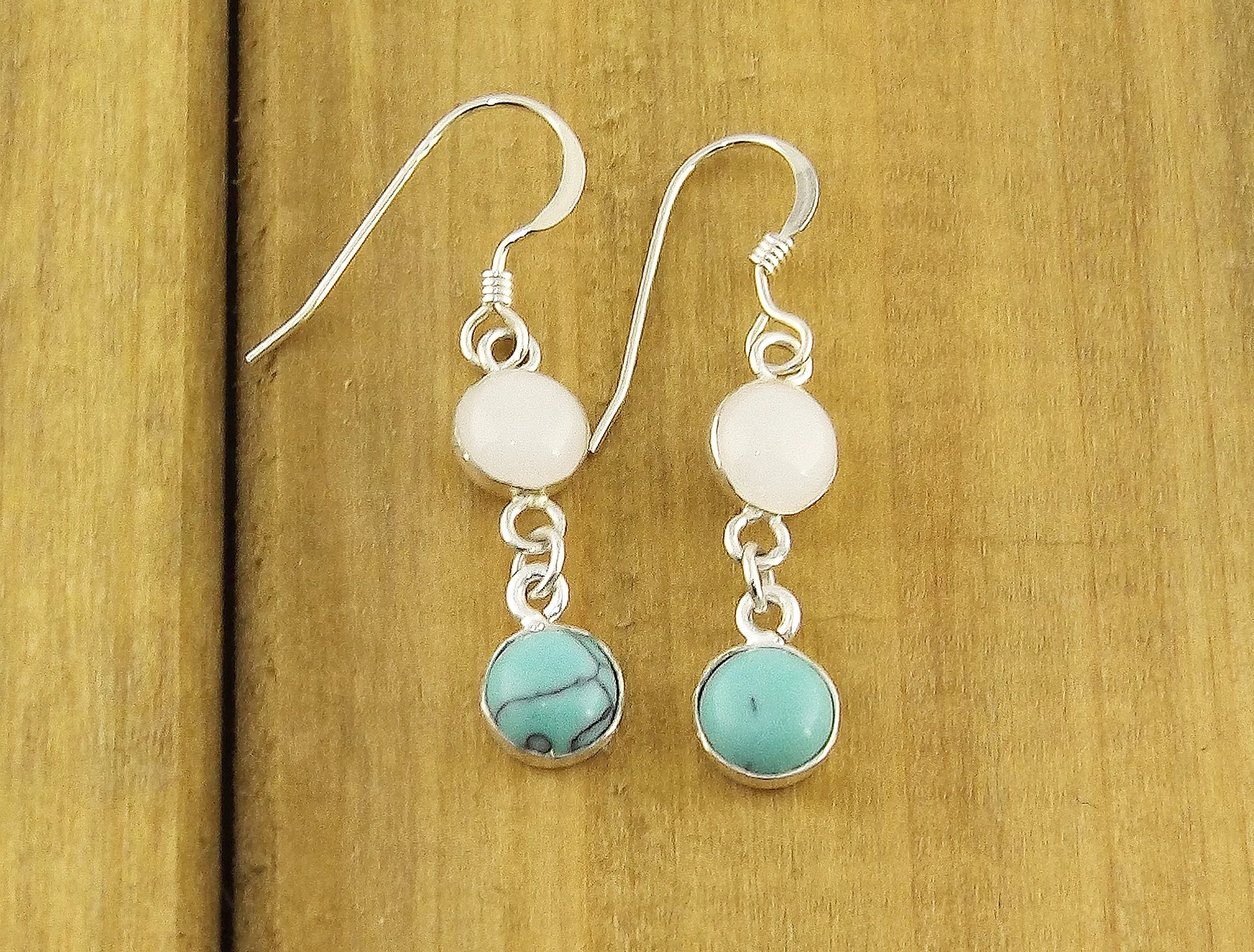 2 Stone Rose Quartz and Turquoise Howlite Earrings