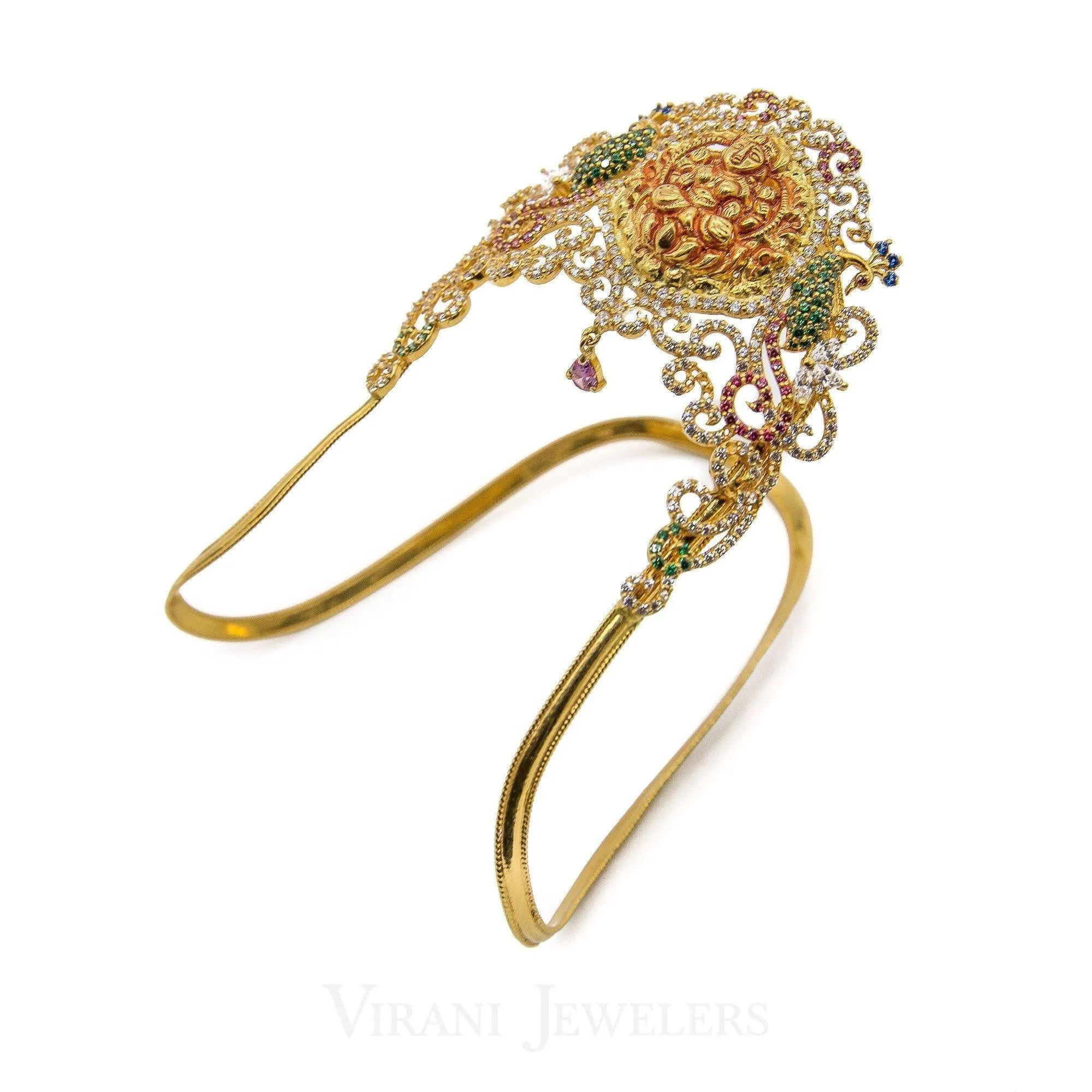 22K Yellow Gold Laxmi Arm Vanki Set W/ Ruby, Emerald & Cubic Zirconia Stones