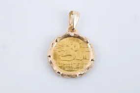 24k Yellow Gold Vintage 1/20 oz. Panda Bullion Pendant w/ 14k Gold Bezel(2.58g.)