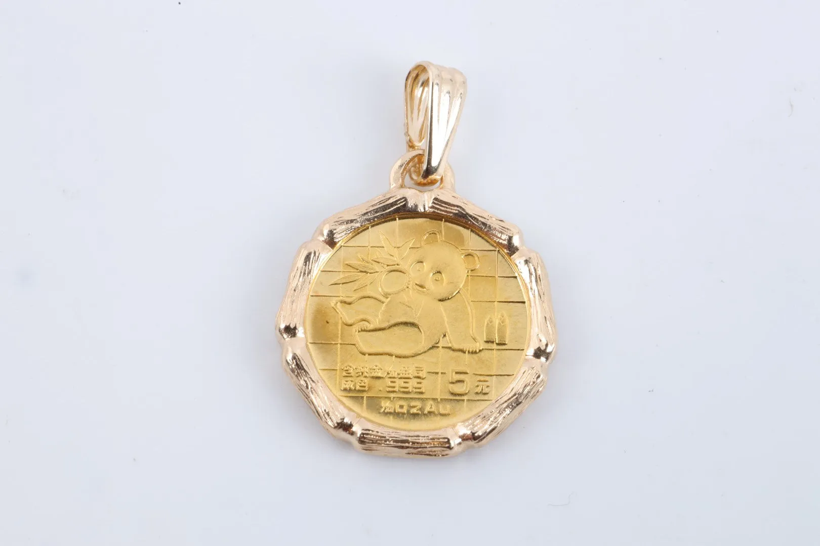 24k Yellow Gold Vintage 1/20 oz. Panda Bullion Pendant w/ 14k Gold Bezel(2.58g.)