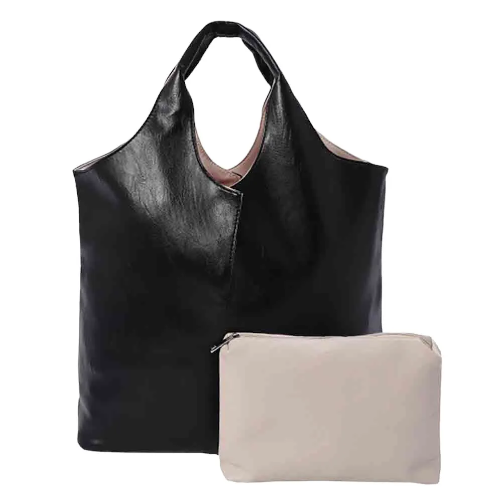 2PCS Reversible Metallic Tote and Pouch Bags