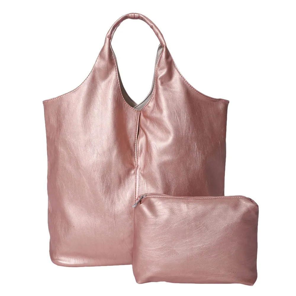 2PCS Reversible Metallic Tote and Pouch Bags