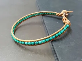 4 mm  Natural Turquois Leather Wrap Bracelet Anklet, Leather Bracelet, Beaded Bracelet, Women Anklet , Unisex Bracelet,Men Bracelet