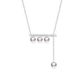 6mm Freshwater Cultured Pearl Balance Beam Necklace with Moissanite Pavé