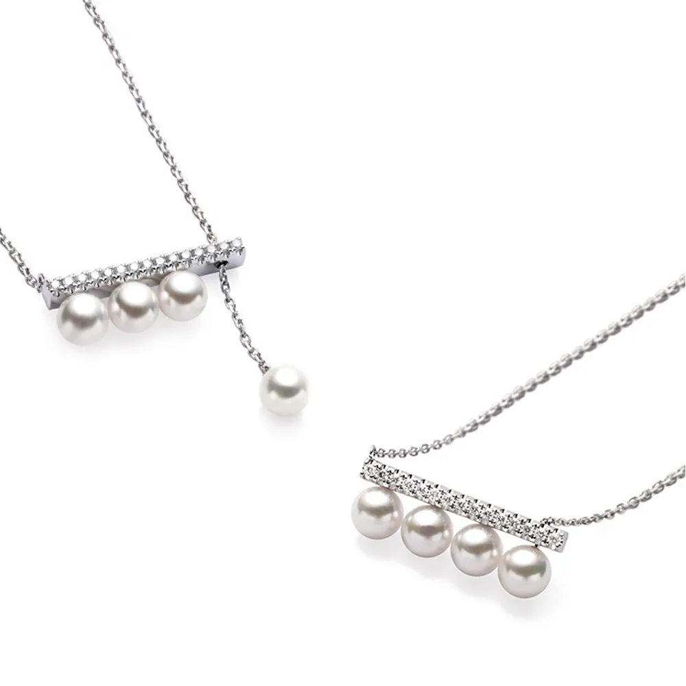 6mm Freshwater Cultured Pearl Balance Beam Necklace with Moissanite Pavé