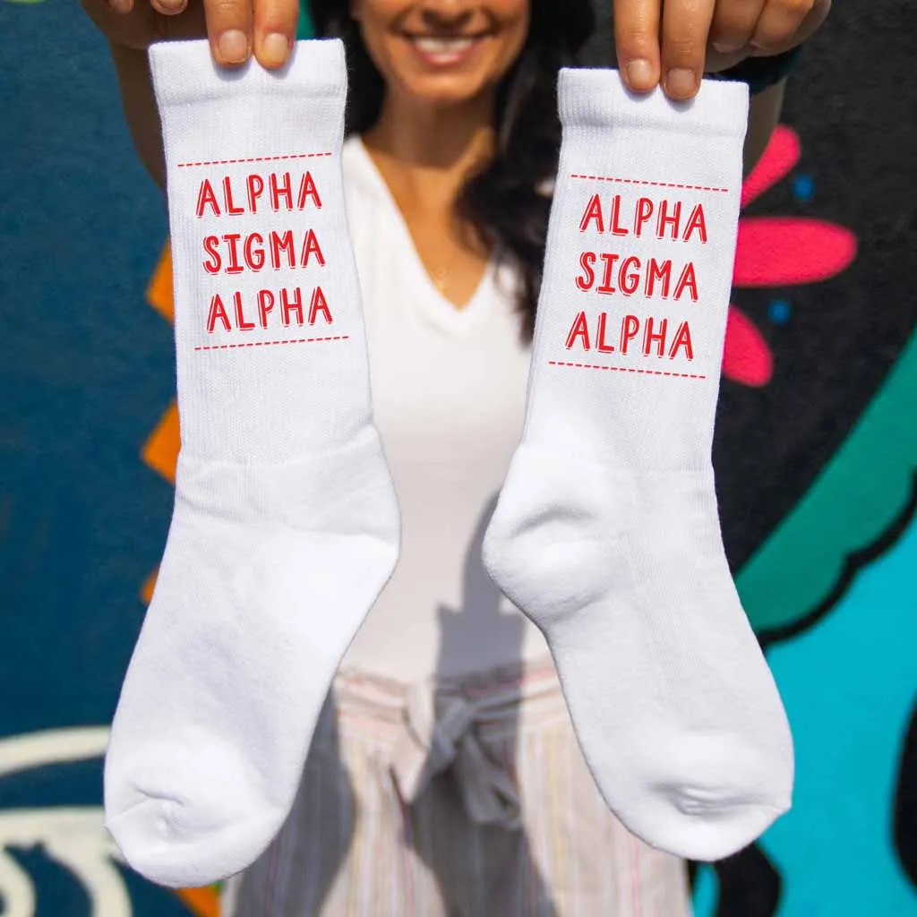 Alpha Sigma Alpha Crew Socks with Alpha Sigma Alpha Name in Sorority Colors