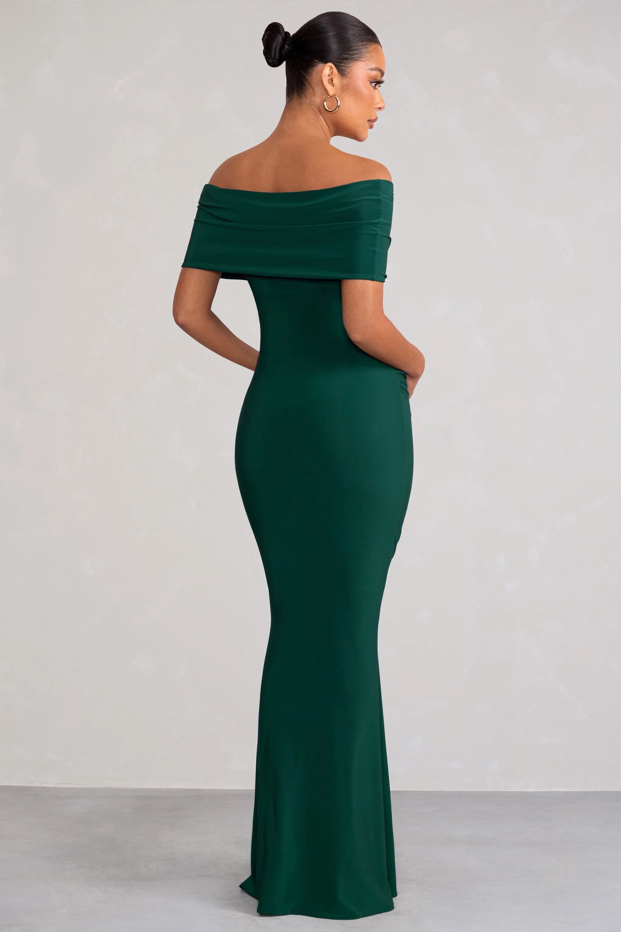 Amal | Bottle Green Bardot Wrap Neckline Maternity Maxi Dress