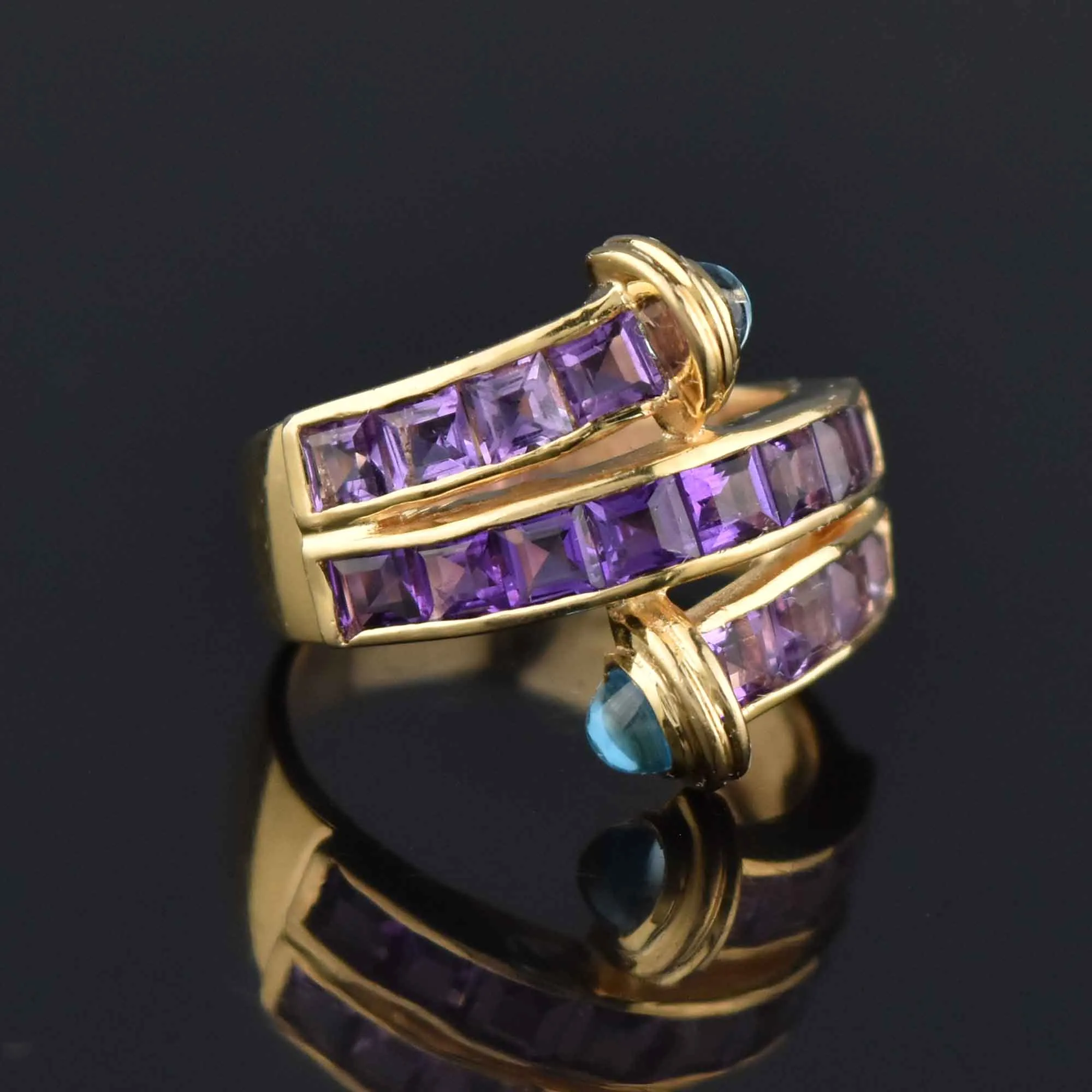 Amethyst Blue Topaz Cabochon Wrap Ring in 14K Gold