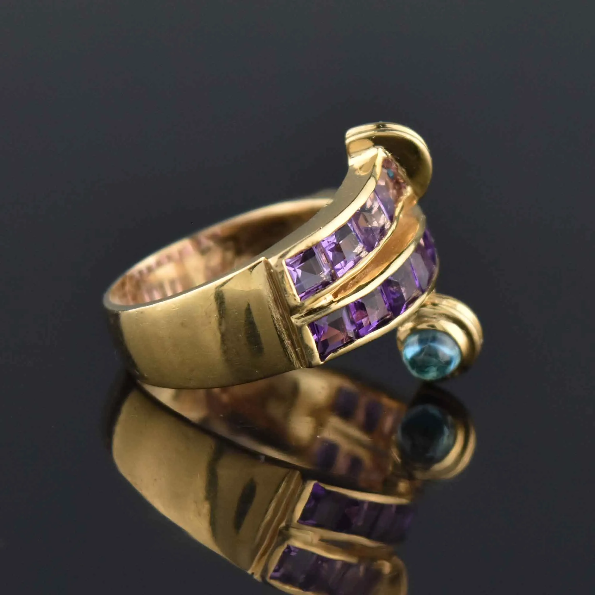 Amethyst Blue Topaz Cabochon Wrap Ring in 14K Gold