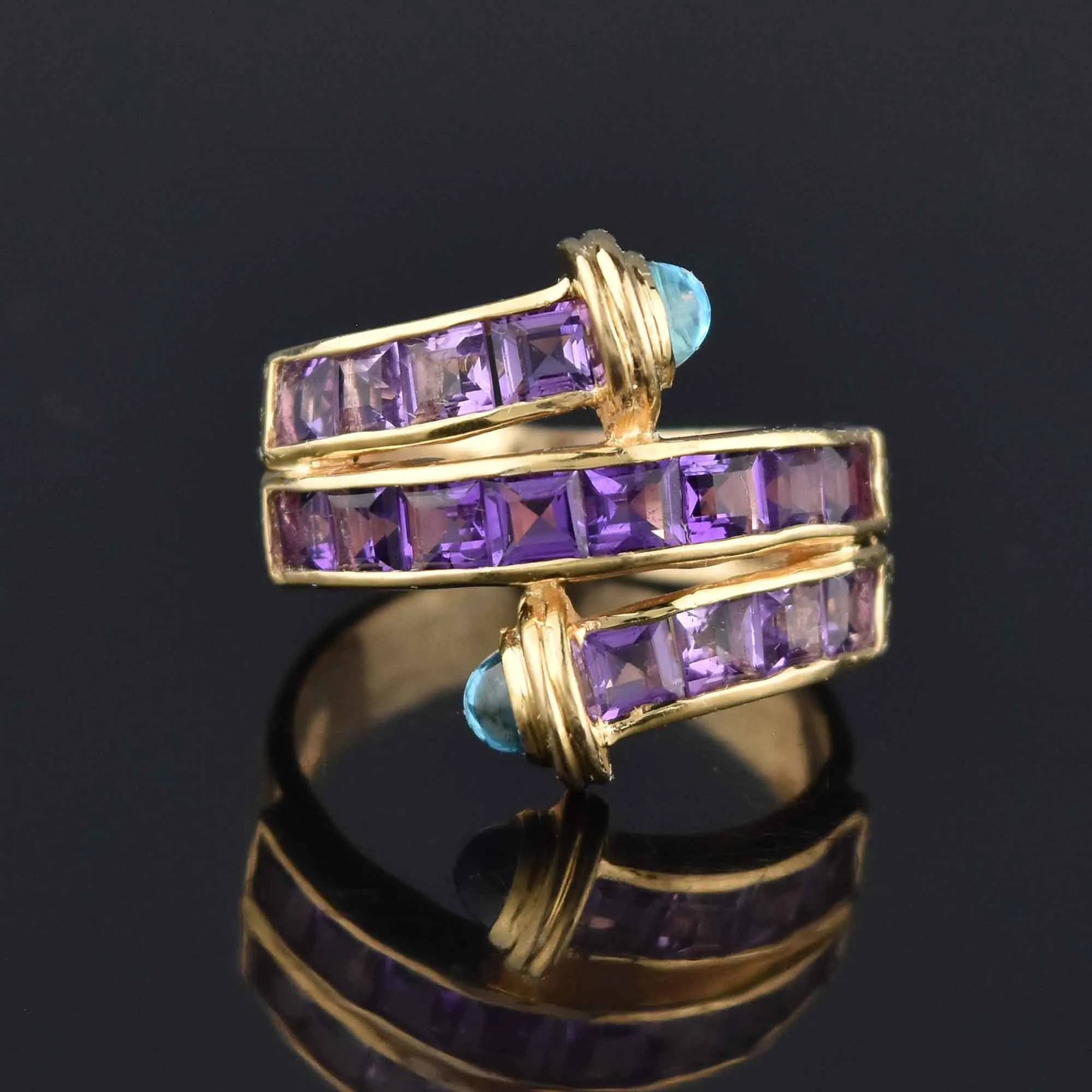 Amethyst Blue Topaz Cabochon Wrap Ring in 14K Gold