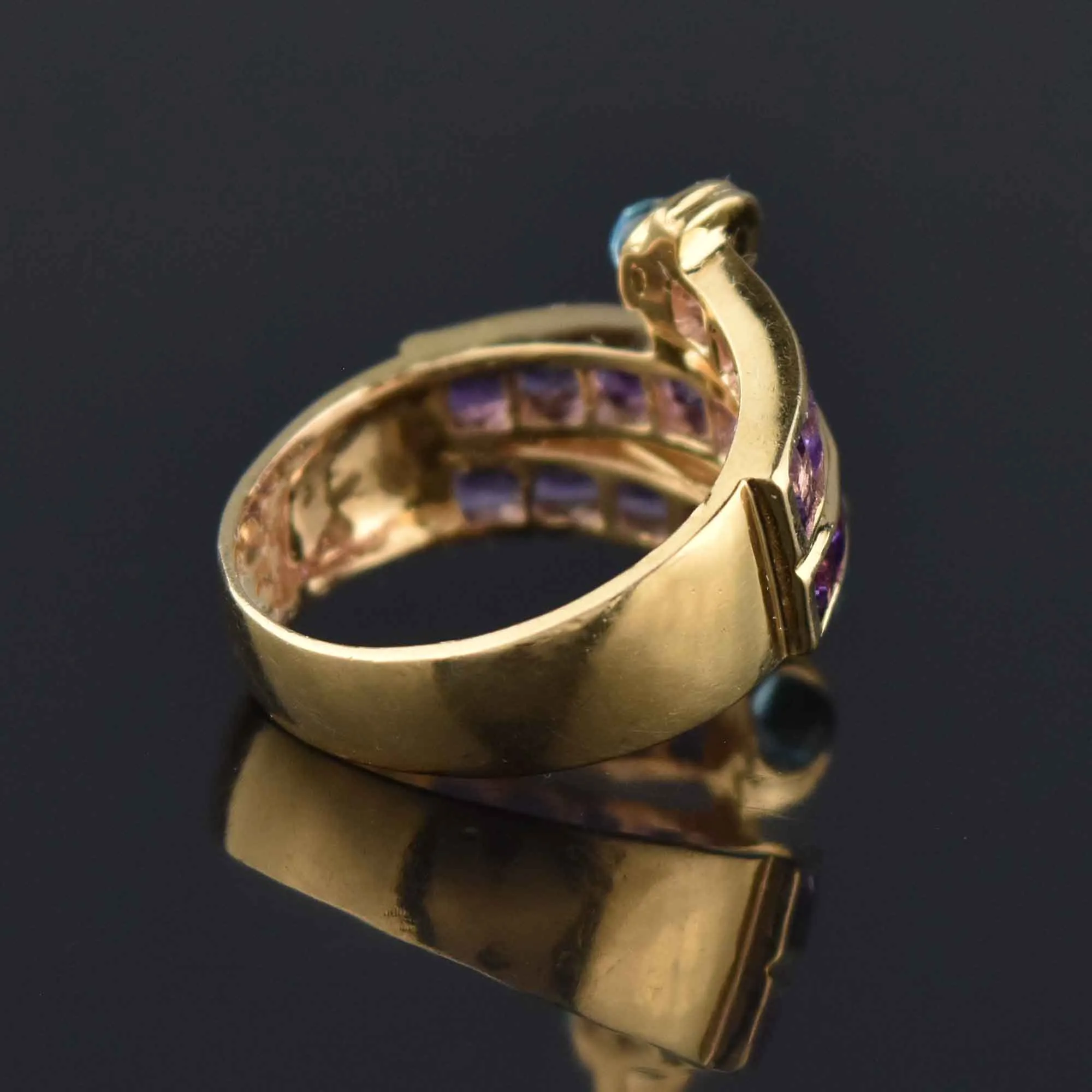 Amethyst Blue Topaz Cabochon Wrap Ring in 14K Gold