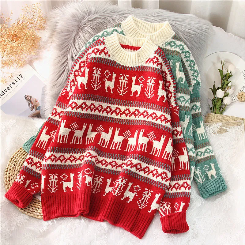 Amy Fashion - Christmas Red Deer Sweater