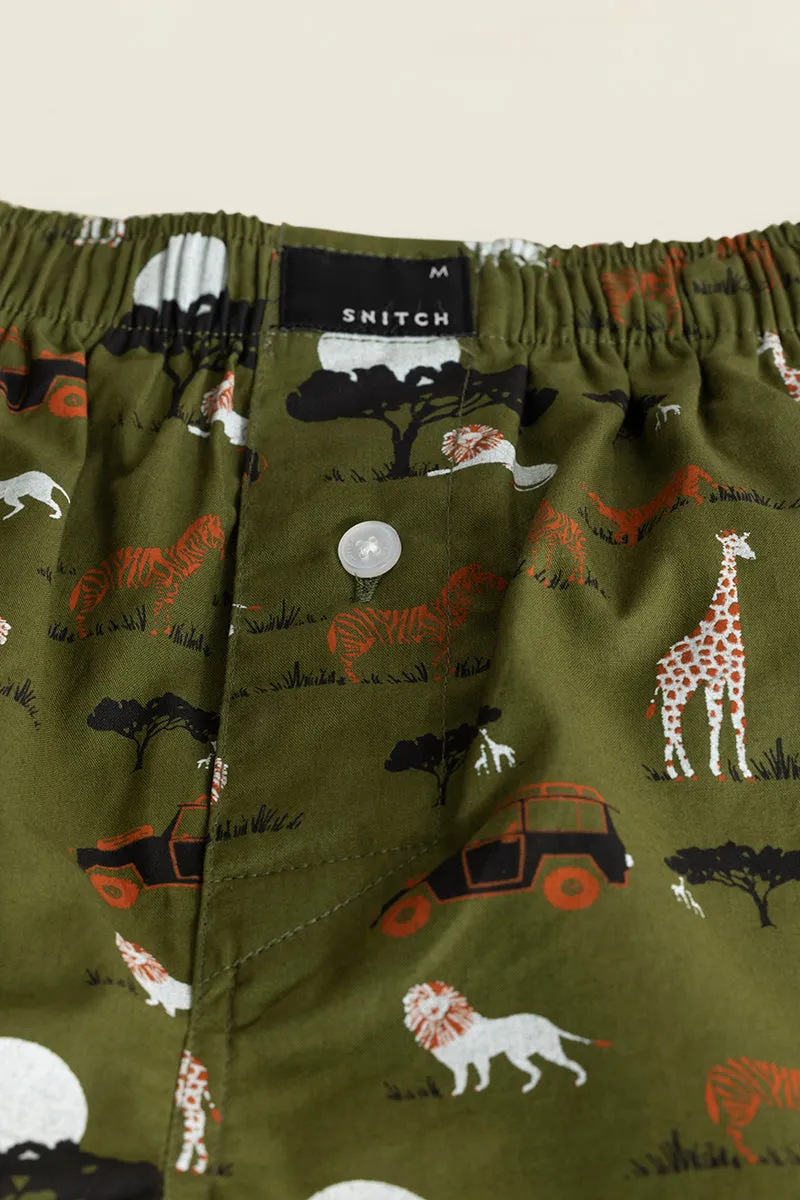 Animal Print Green Boxer