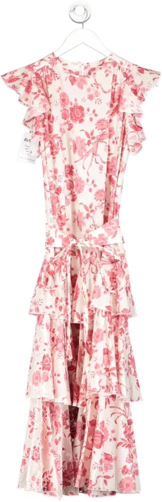 Anna Mason Red Tiered Floral Maxi Dress With Belt UK 10