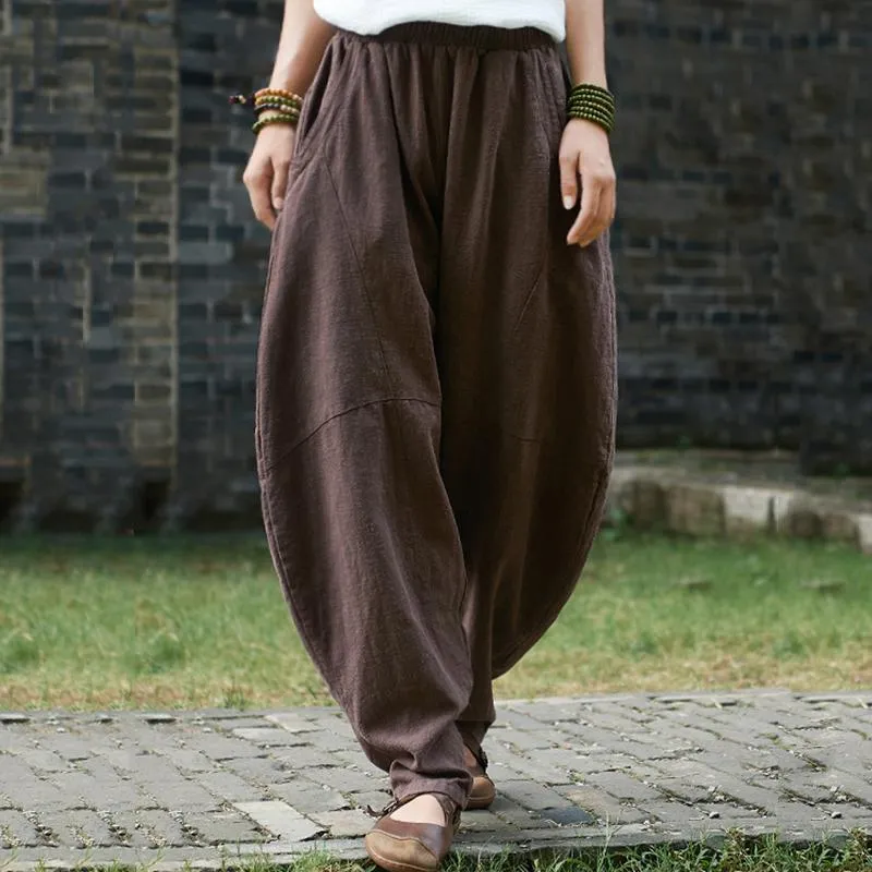 Babakud Solid Casual Loose Pockets Gathered Bloom Pants