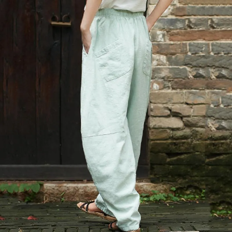 Babakud Solid Casual Loose Pockets Gathered Bloom Pants