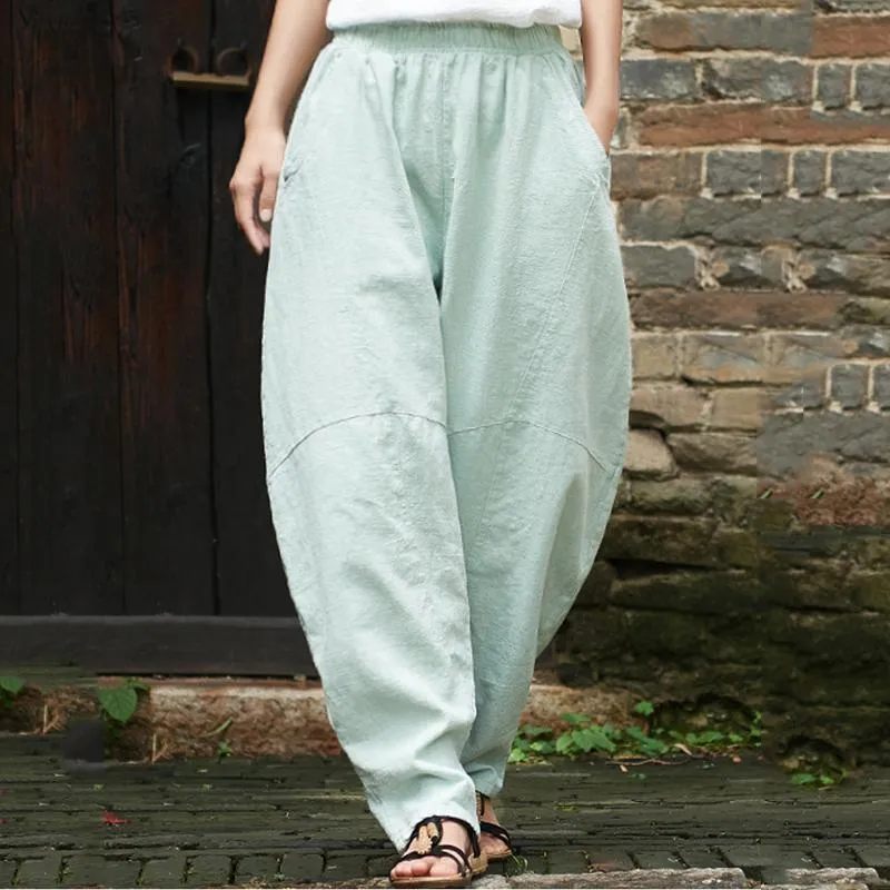 Babakud Solid Casual Loose Pockets Gathered Bloom Pants