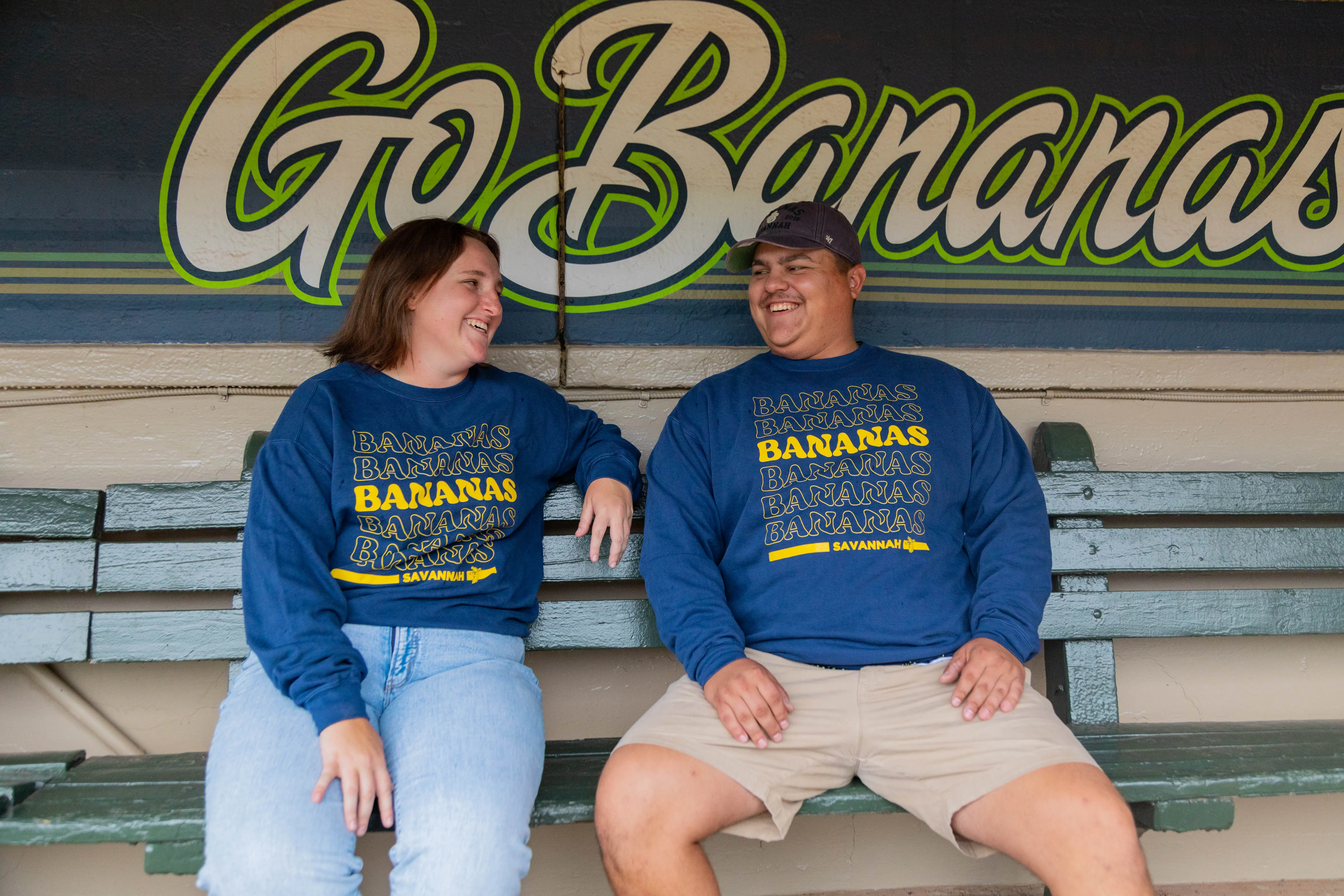 Bananas Long Sleeve Comfort Colors Repeating Crew - Navy