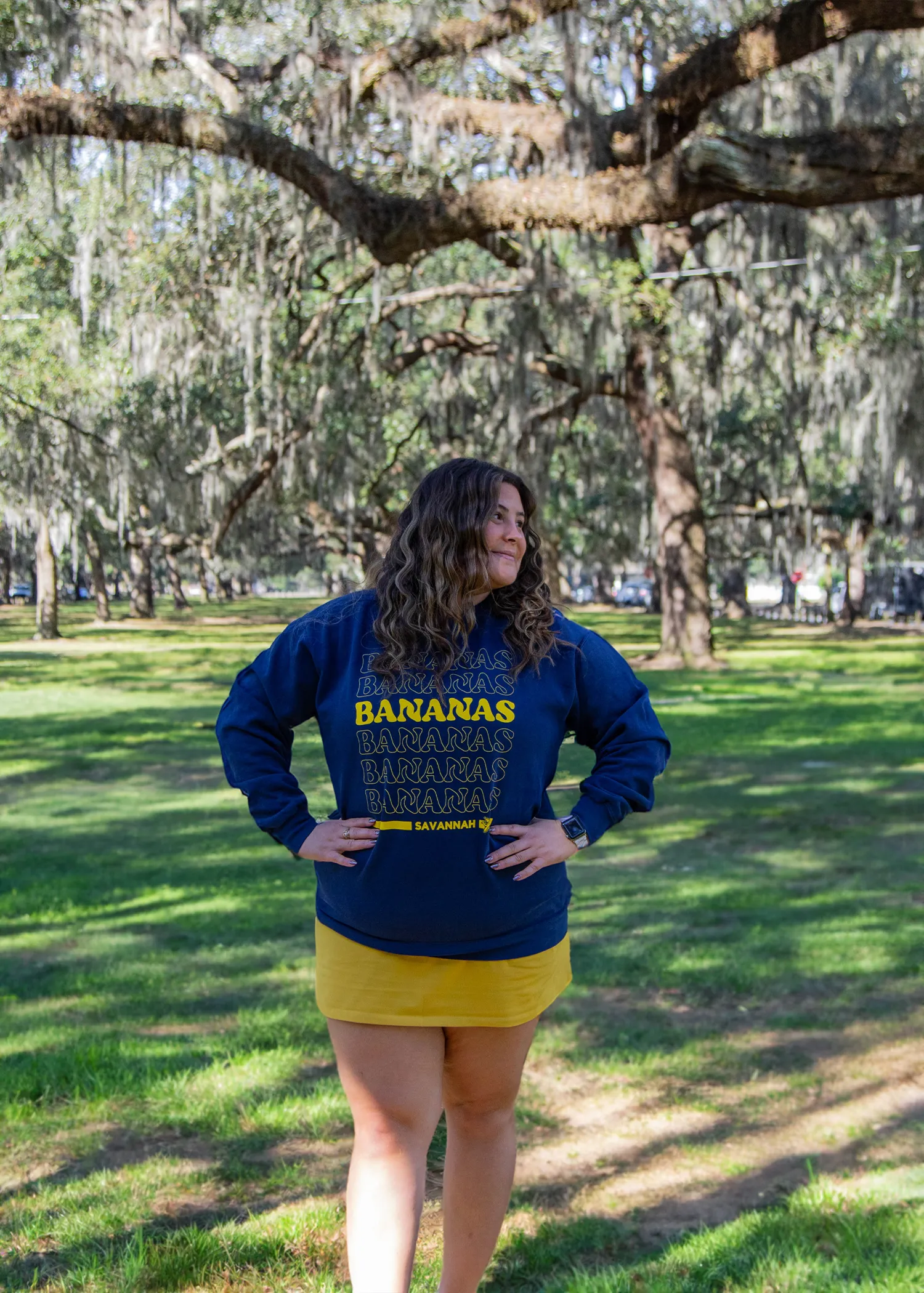 Bananas Long Sleeve Comfort Colors Repeating Crew - Navy