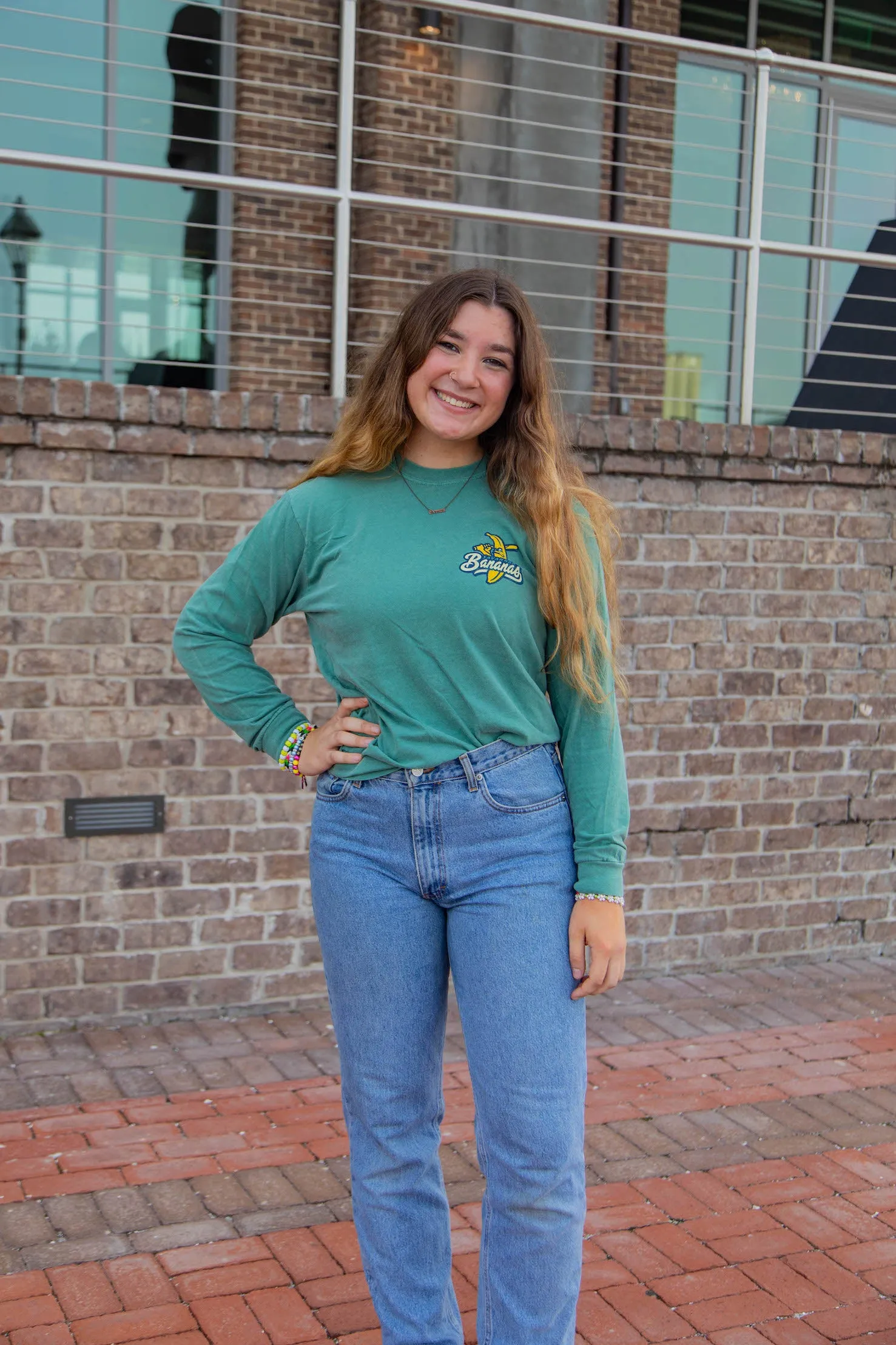 Bananas Long Sleeve Comfort Colors Tee - Green