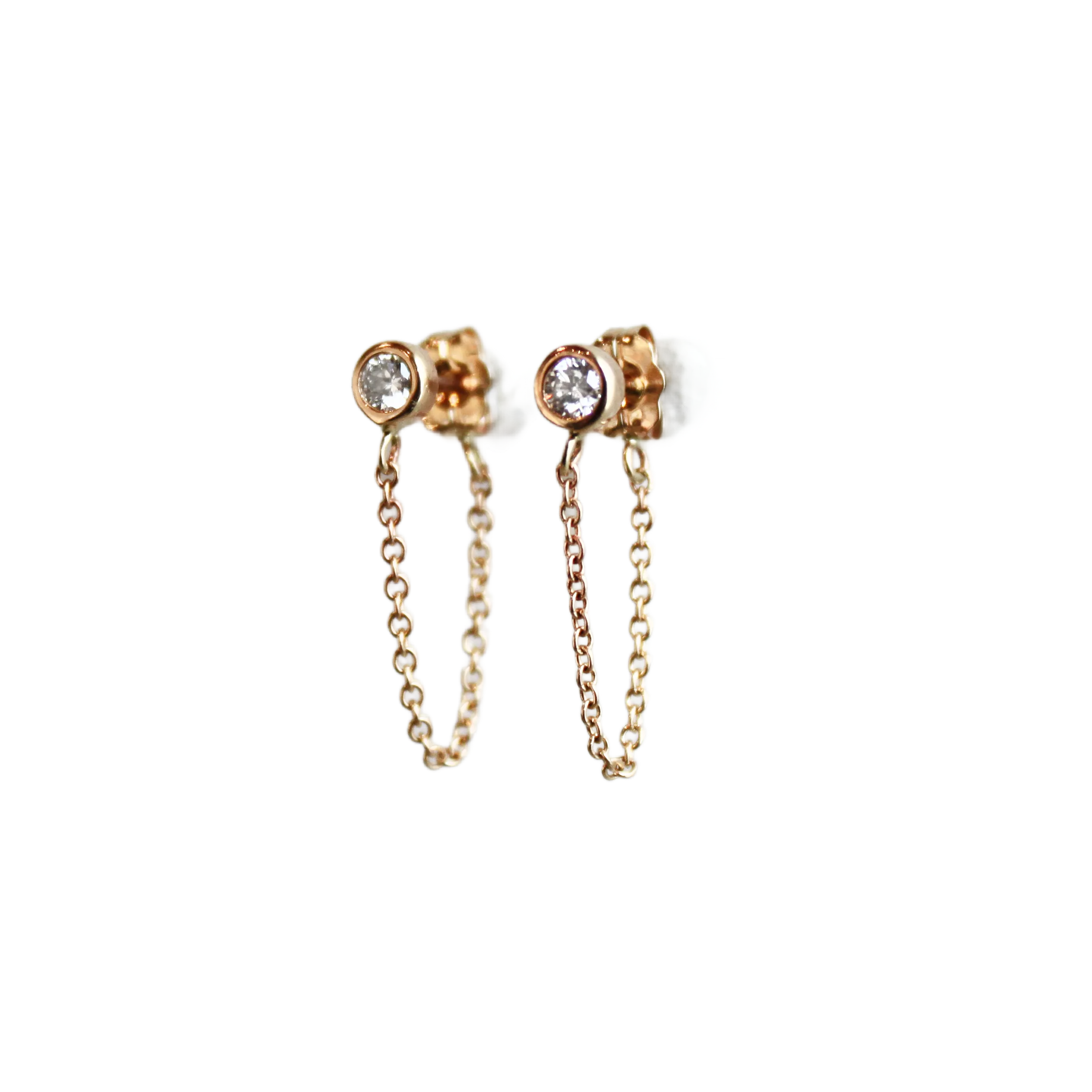 Bezel Set Diamond Chain Stud Earrings