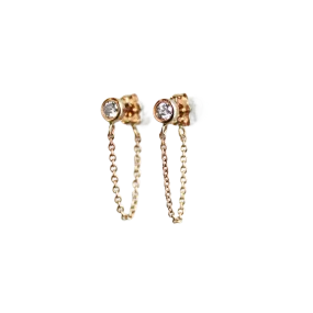 Bezel Set Diamond Chain Stud Earrings