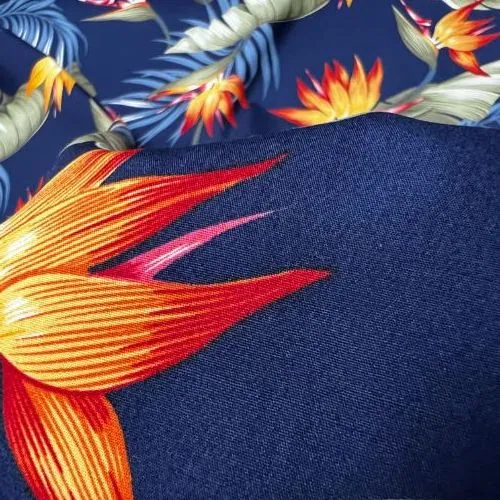 Birds of Paradise with Palm Leaf Fabric | Navy 0223 BLU-0003C