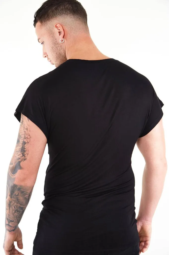 Black Loose T-shirt With Net Rib Cage