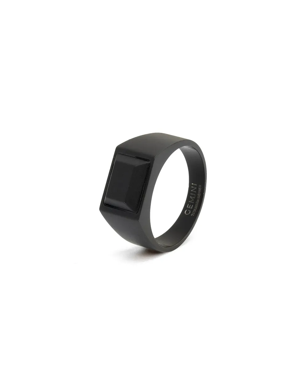 Black Titanium signet ring with black Agate stone