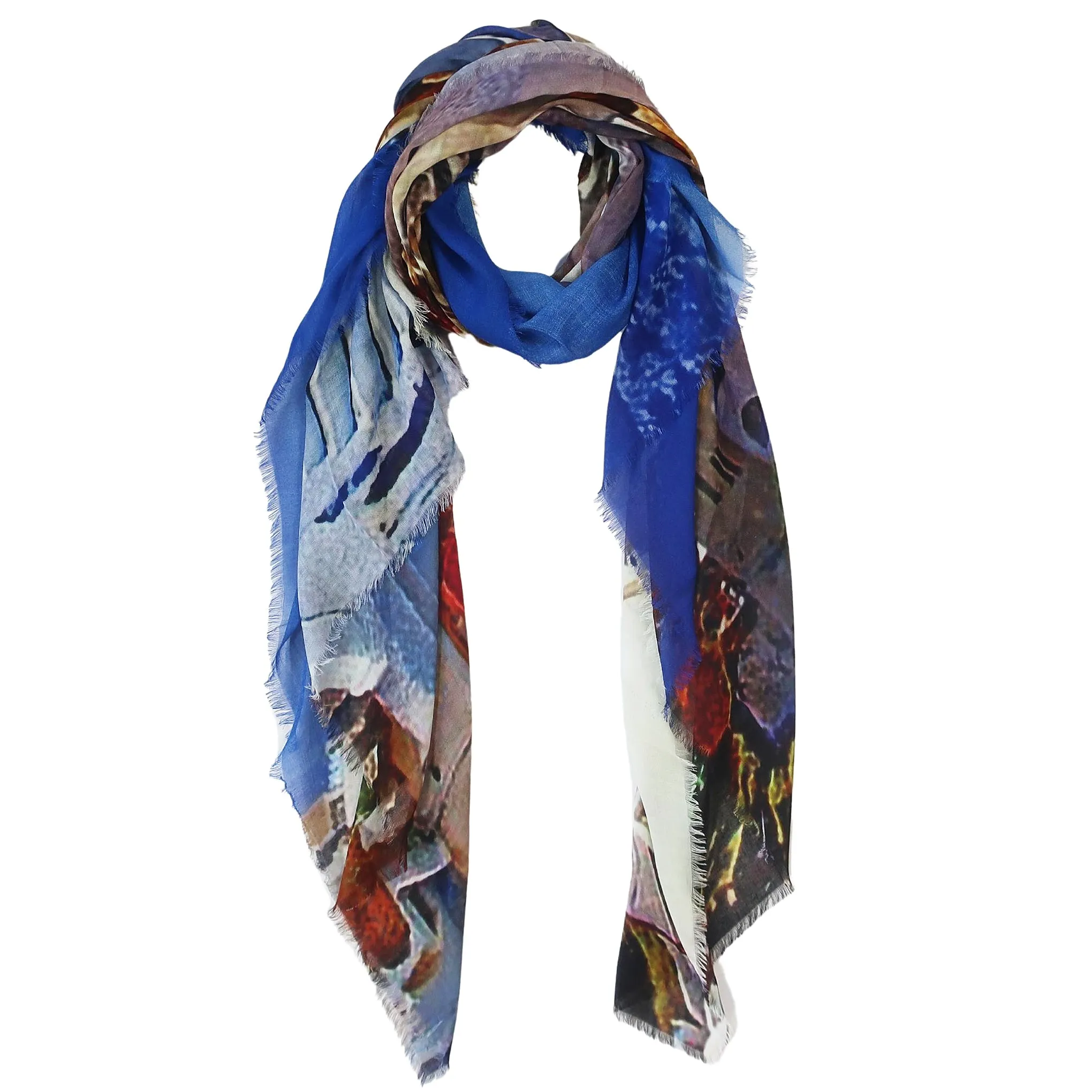 Blue Pacific Micromodal and Wool Santorini Greece Tapestry Scarf