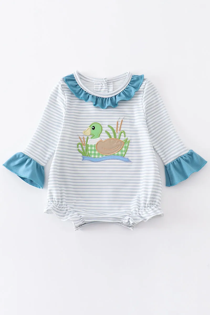 Blue stripe duck applique girl bubble