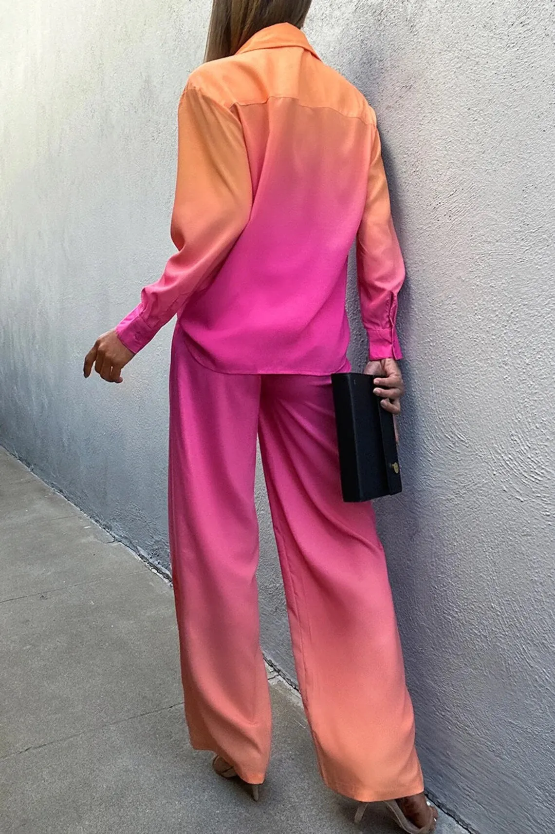 Blush Peach Ombre French Crepe Co-Ord Set