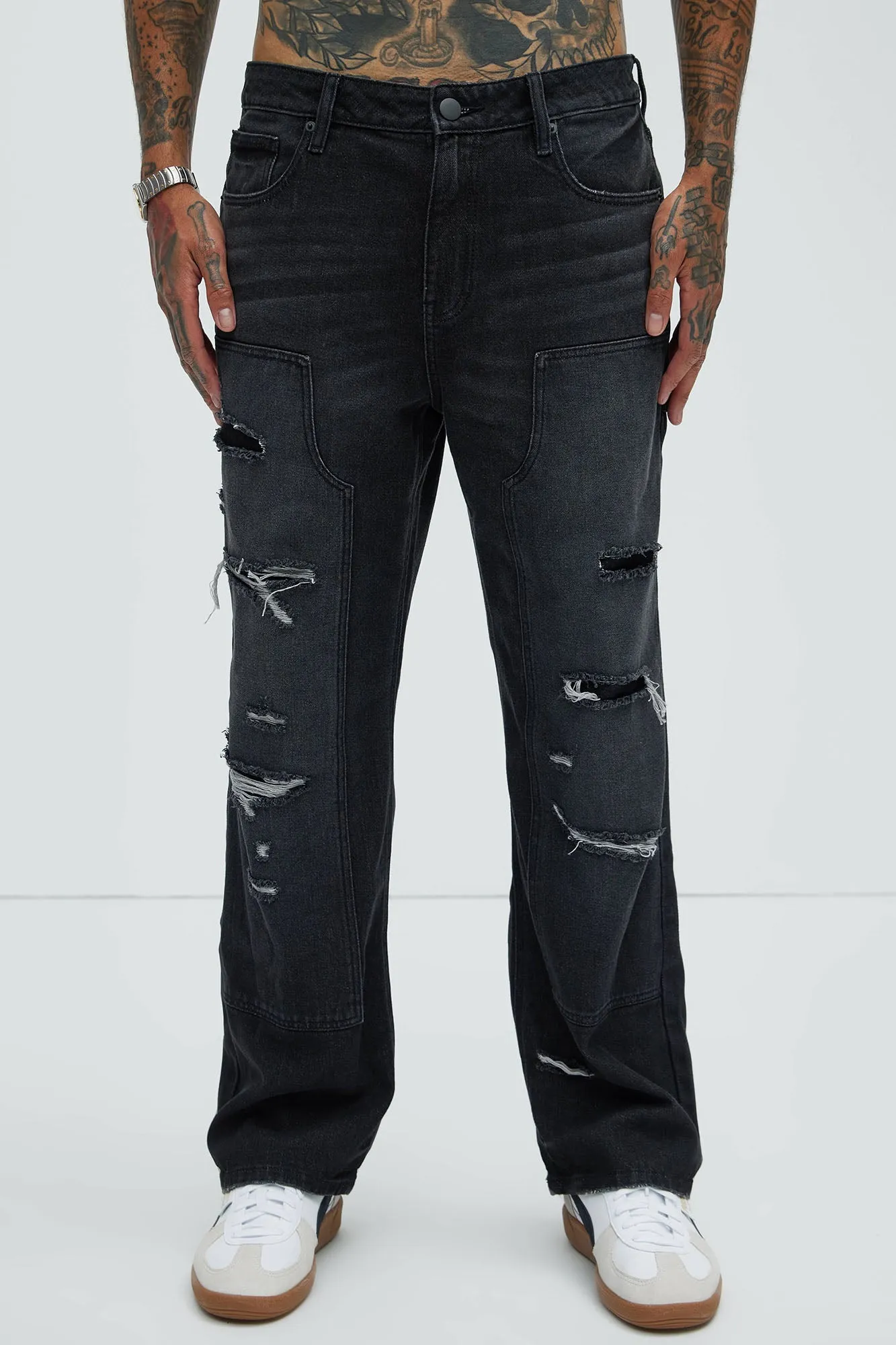 Bore Distressed Carpenter Jeans - Black Wash