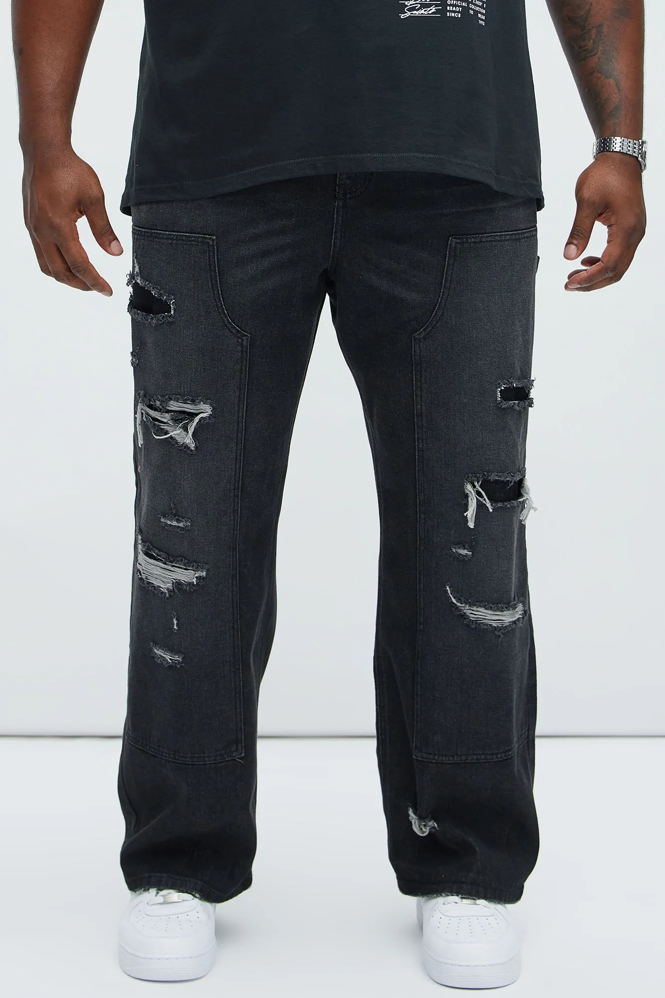 Bore Distressed Carpenter Jeans - Black Wash