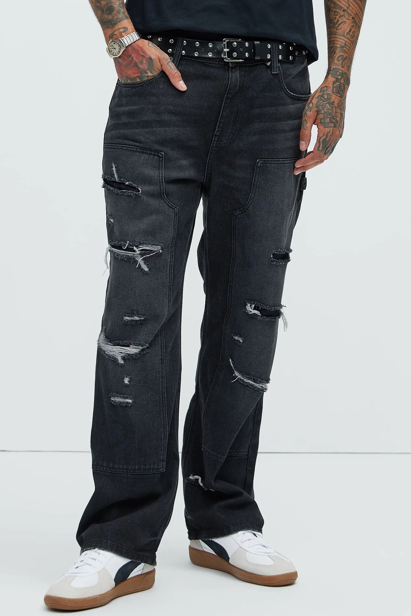 Bore Distressed Carpenter Jeans - Black Wash