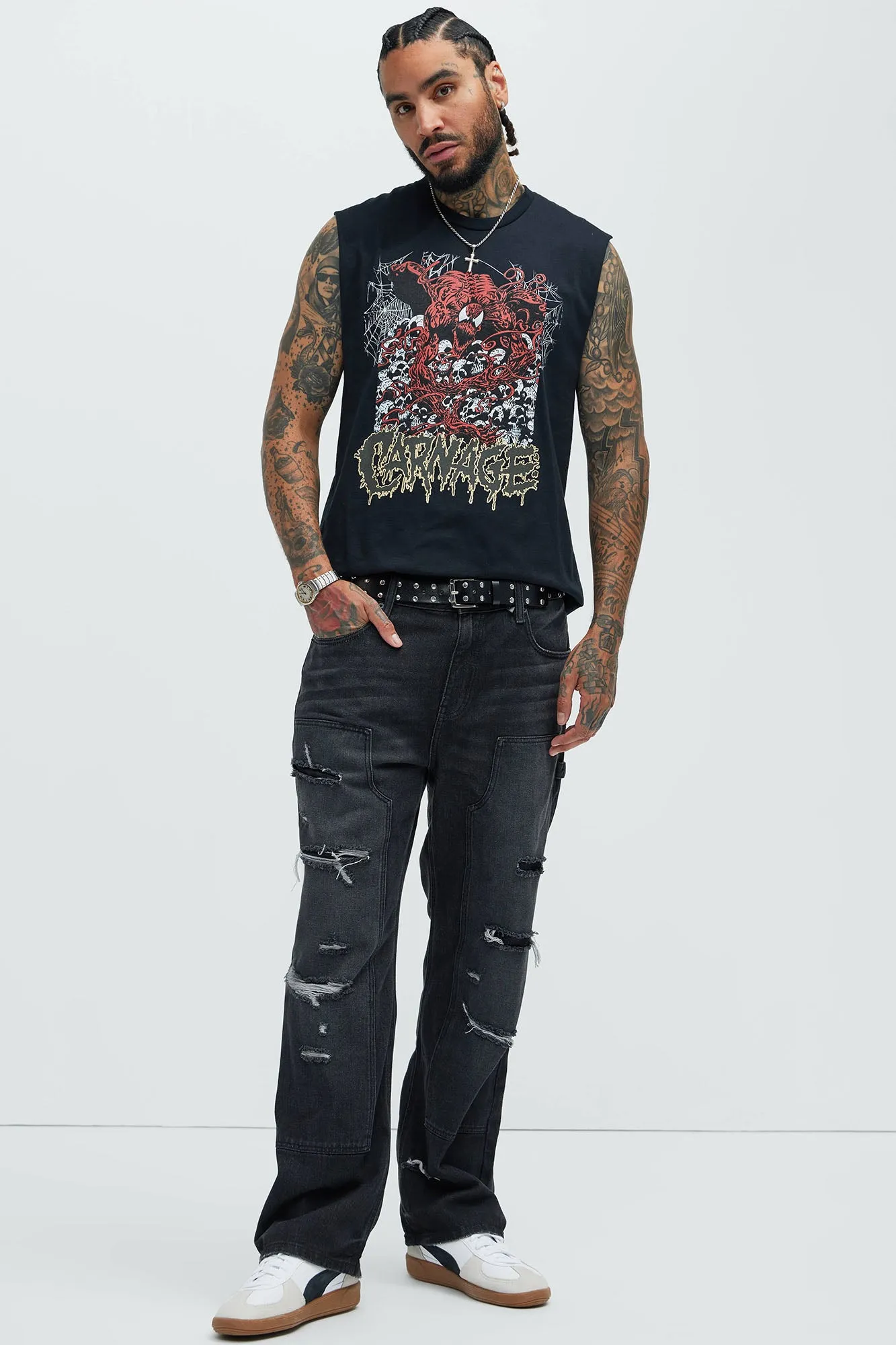 Bore Distressed Carpenter Jeans - Black Wash