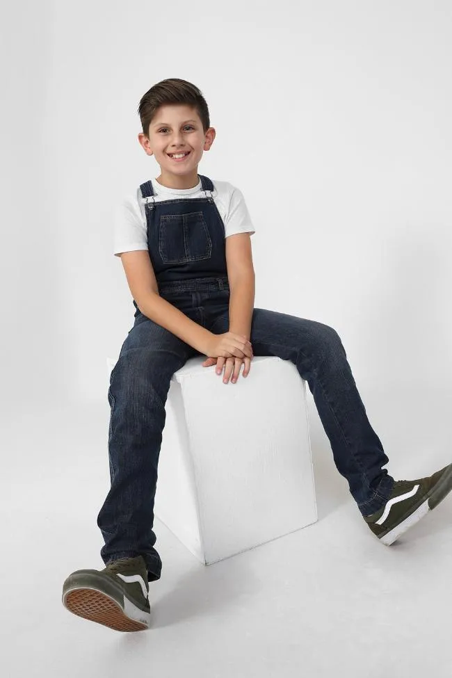 Boys Slim Fit Denim Dungarees - Dark