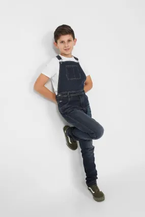 Boys Slim Fit Denim Dungarees - Dark