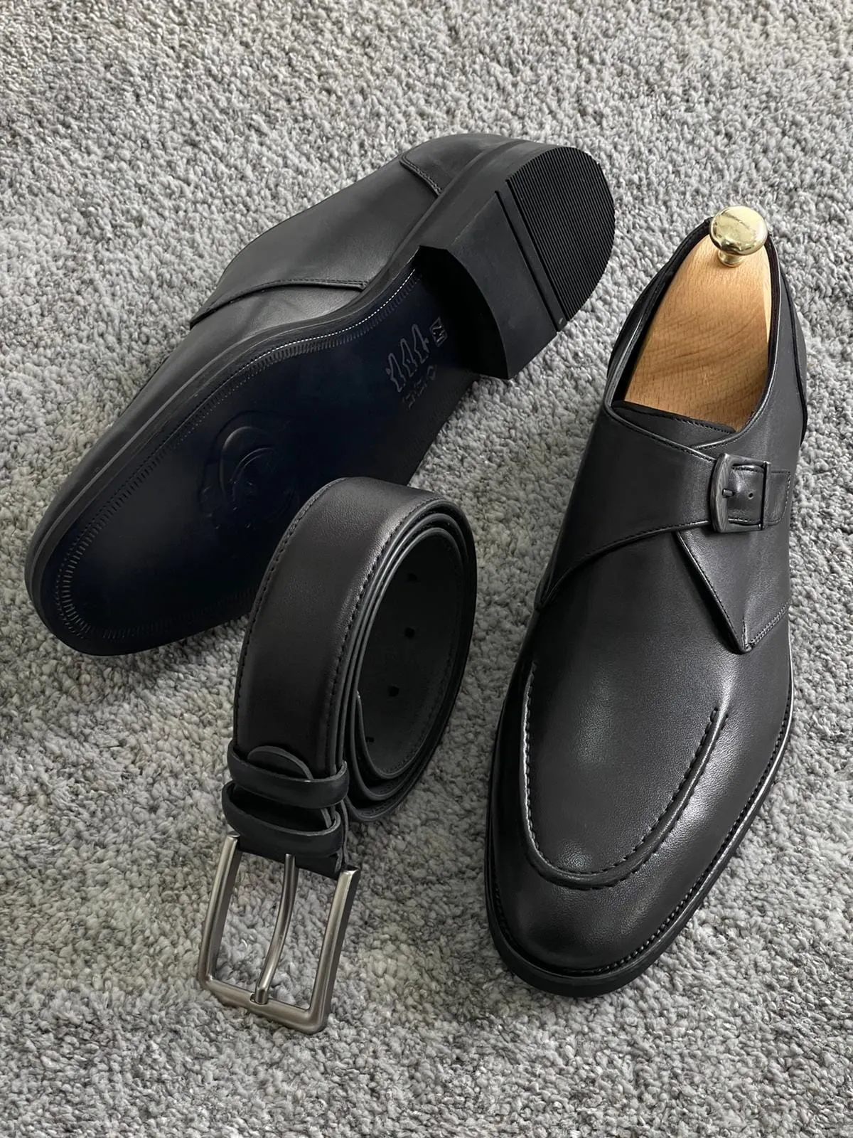 Buckle Leather Classic Black Shoes