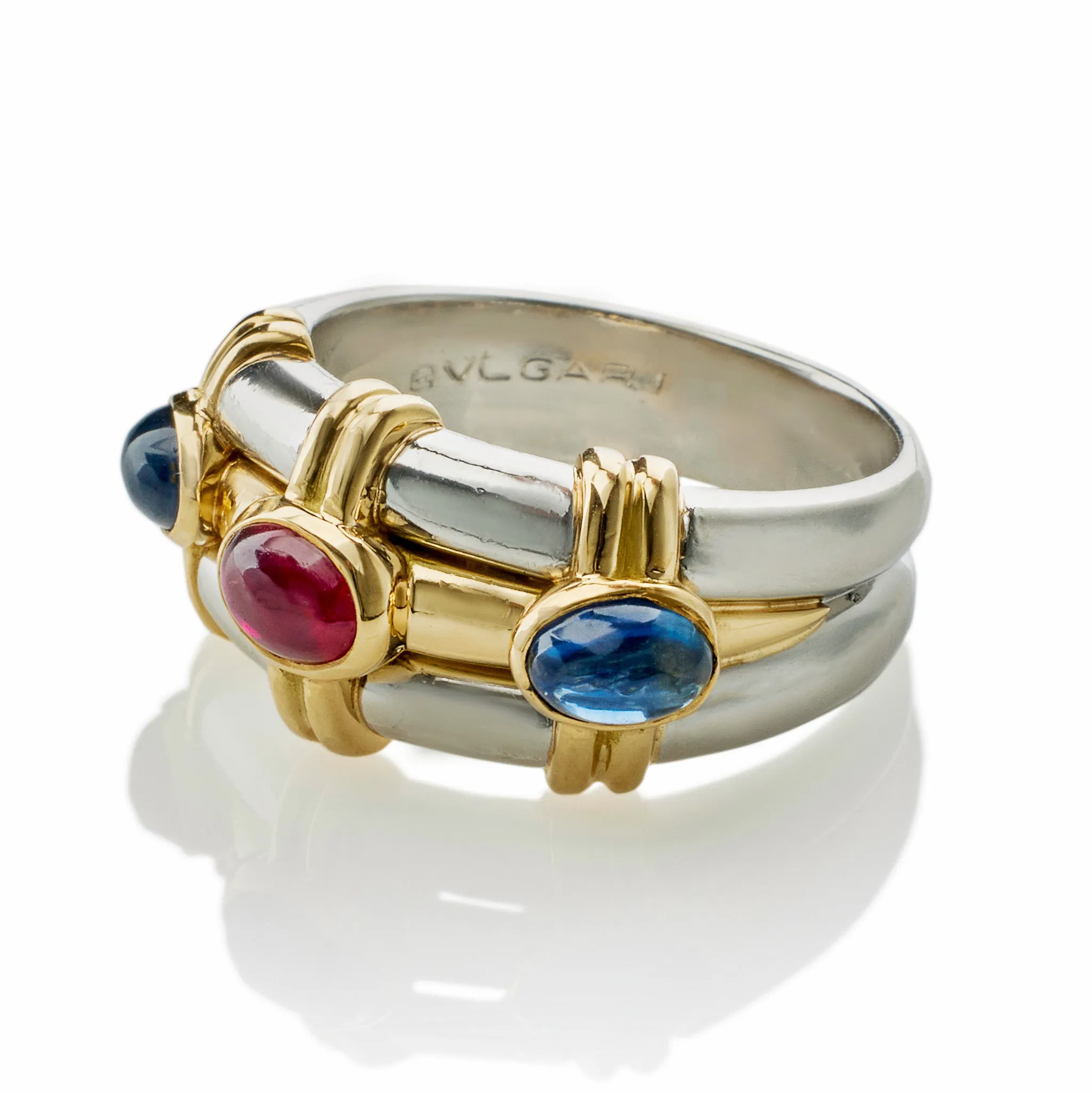 Bulgari Rome Ruby and Sapphire Three Stone Ring