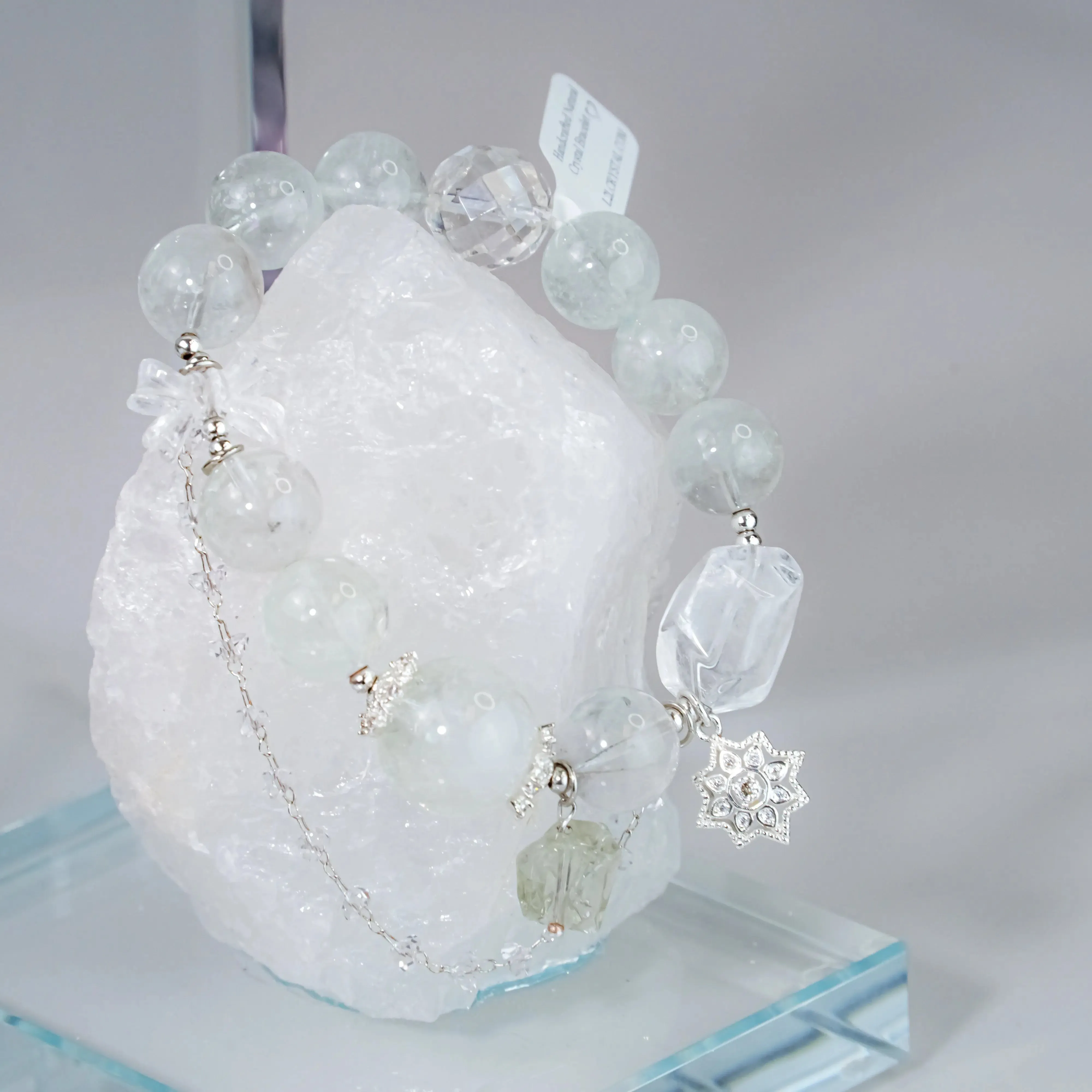 Butterfly Bow Clear Quartz & Prasem Quartz Bracelet