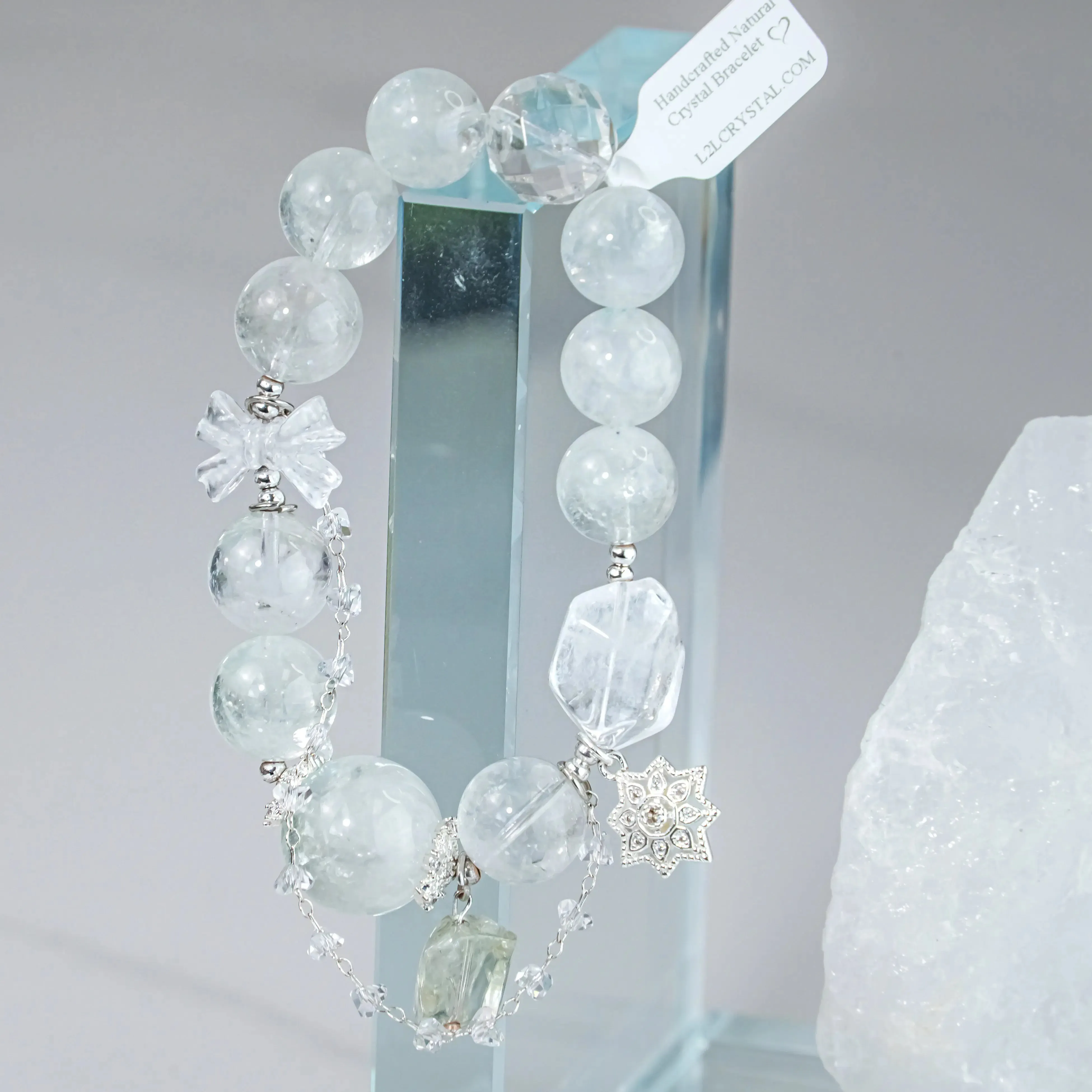 Butterfly Bow Clear Quartz & Prasem Quartz Bracelet