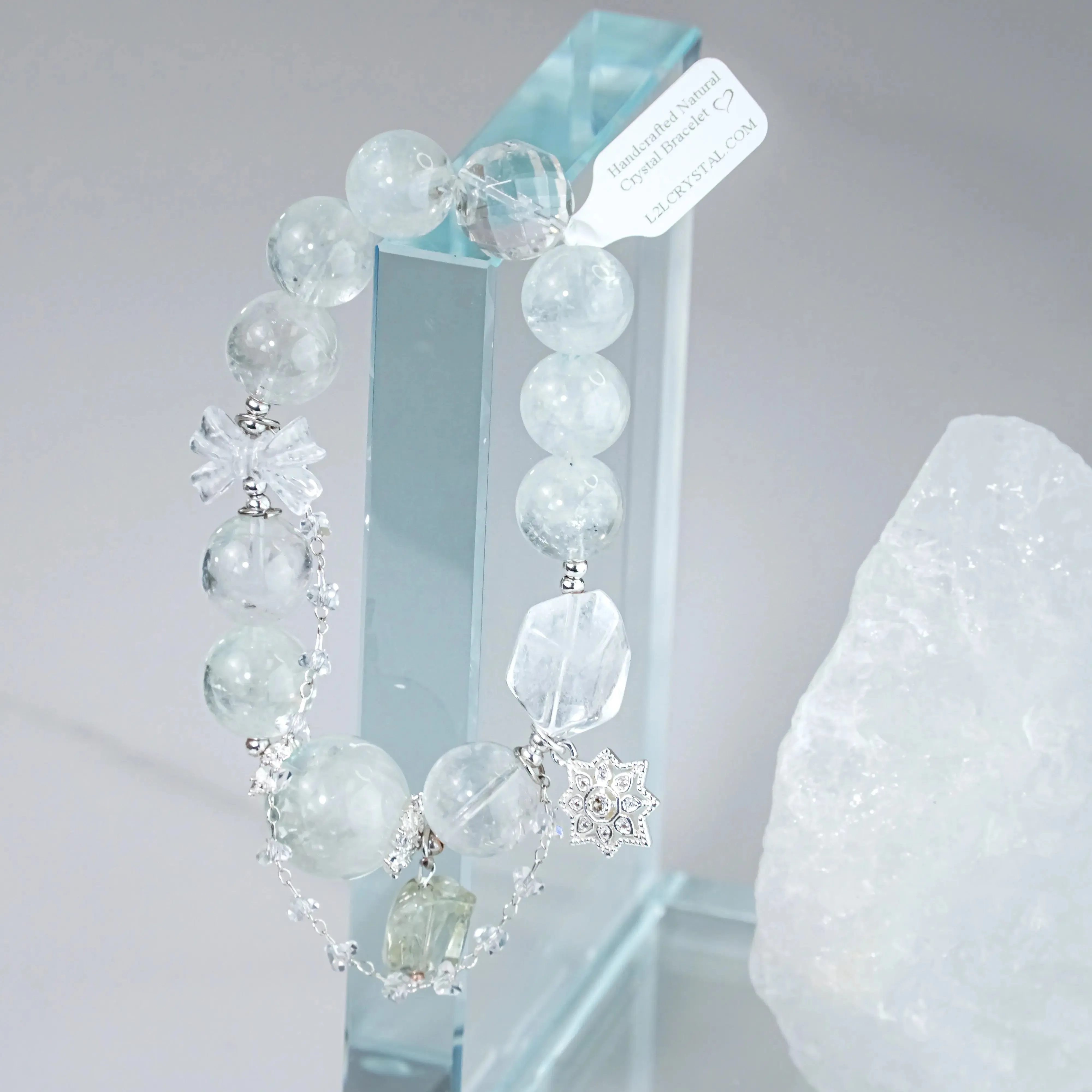 Butterfly Bow Clear Quartz & Prasem Quartz Bracelet